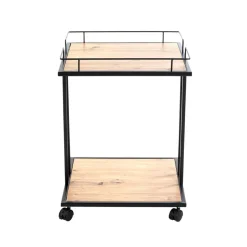 Desserte à roulettes avec plateaux en MDF décor chêne et en en Tube d'acier laqué Noir