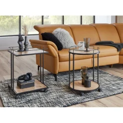 Desserte à roulettes avec plateaux en MDF décor chêne et en en Tube d'acier laqué Noir