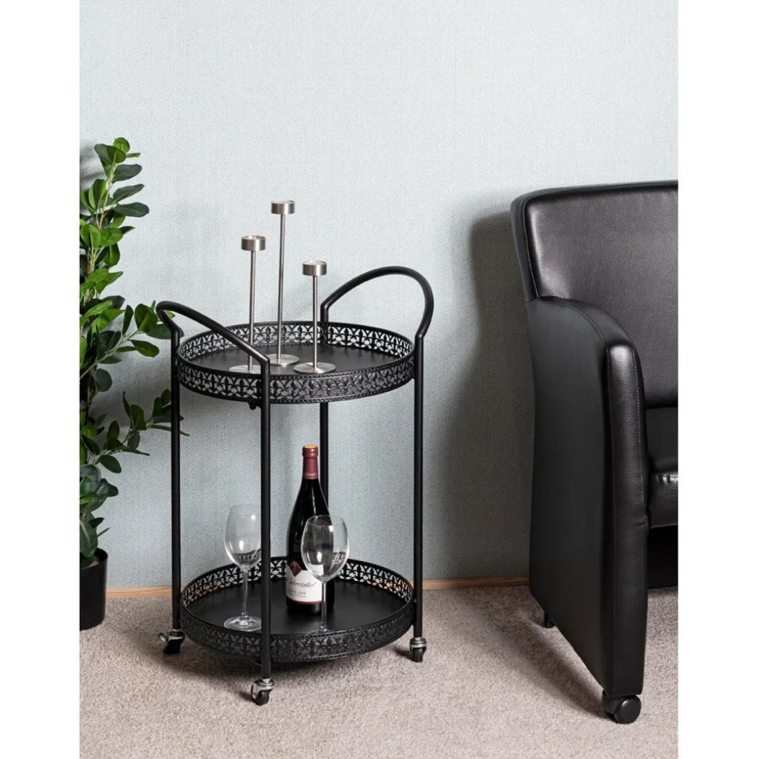 Desserte à roulettes métal laqué noir