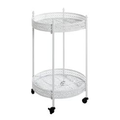 Desserte acier laqué blanc sur roulettes et plateaux métal laqué blanc