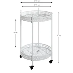 Desserte acier laqué blanc sur roulettes et plateaux métal laqué blanc