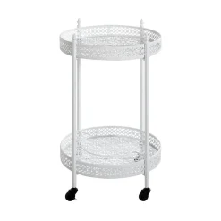 Desserte acier laqué blanc sur roulettes et plateaux métal laqué blanc