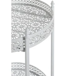 Desserte acier laqué blanc sur roulettes et plateaux métal laqué blanc