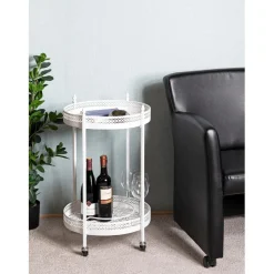 Desserte acier laqué blanc sur roulettes et plateaux métal laqué blanc