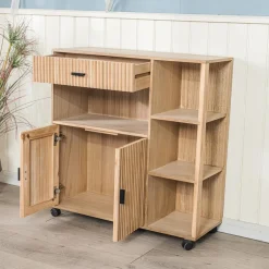 Desserte Chariot Bois Massif Rotin