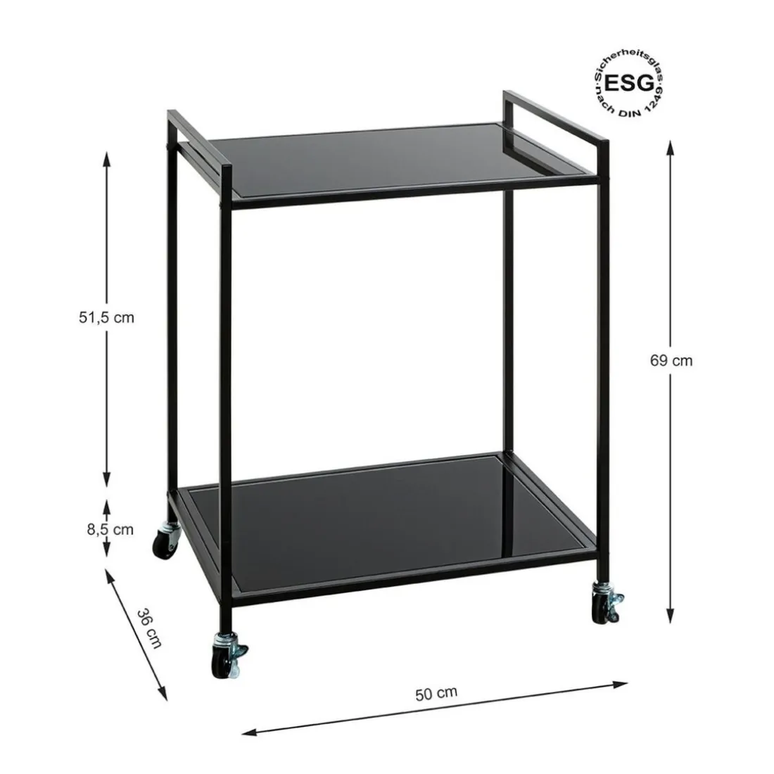 Desserte Noire en Métal avec plateau en Verre laqué