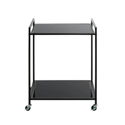 Desserte Noire en Métal avec plateau en Verre laqué