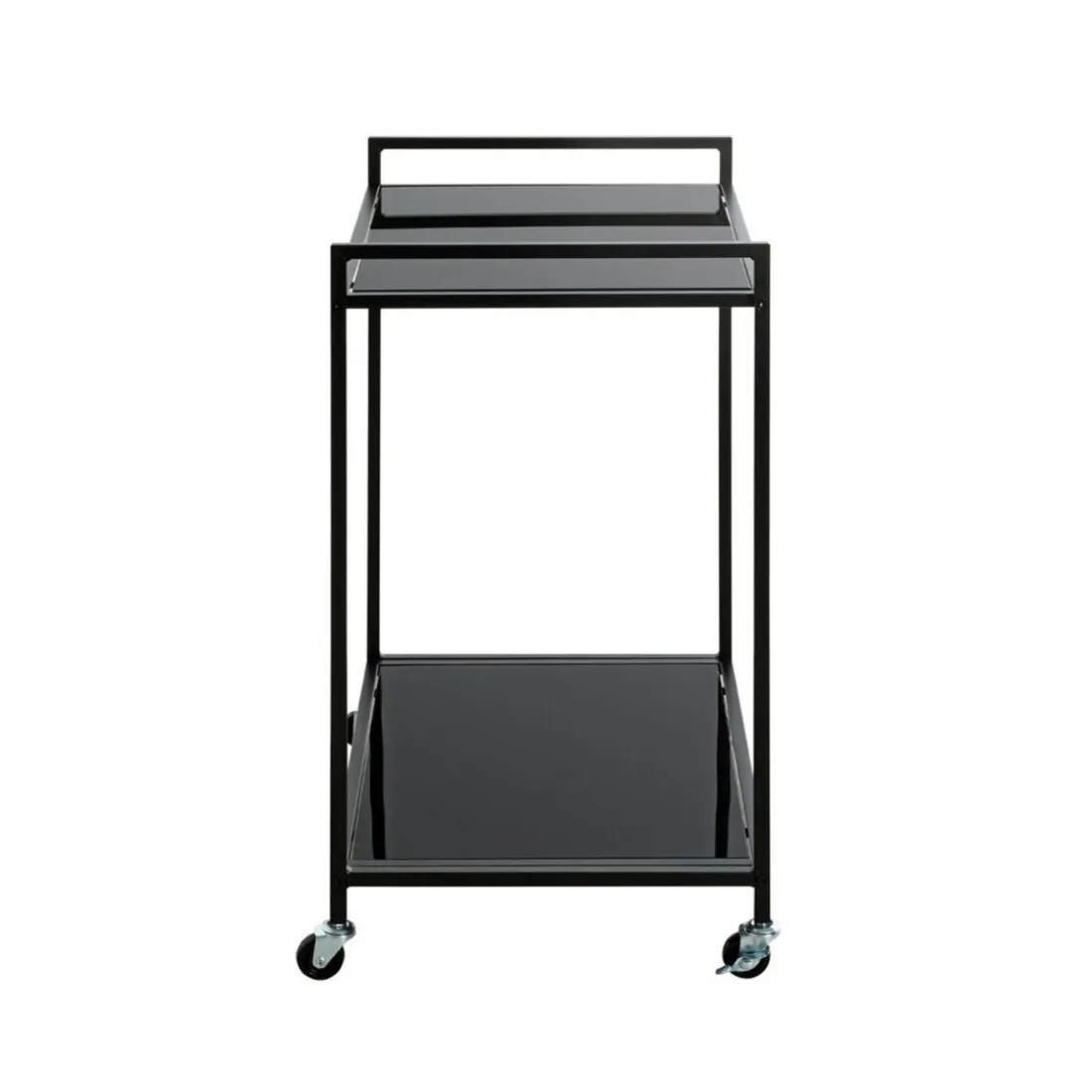 Desserte Noire en Métal avec plateau en Verre laqué