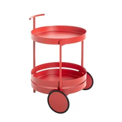 Desserte ronde double plateau rouge laqué