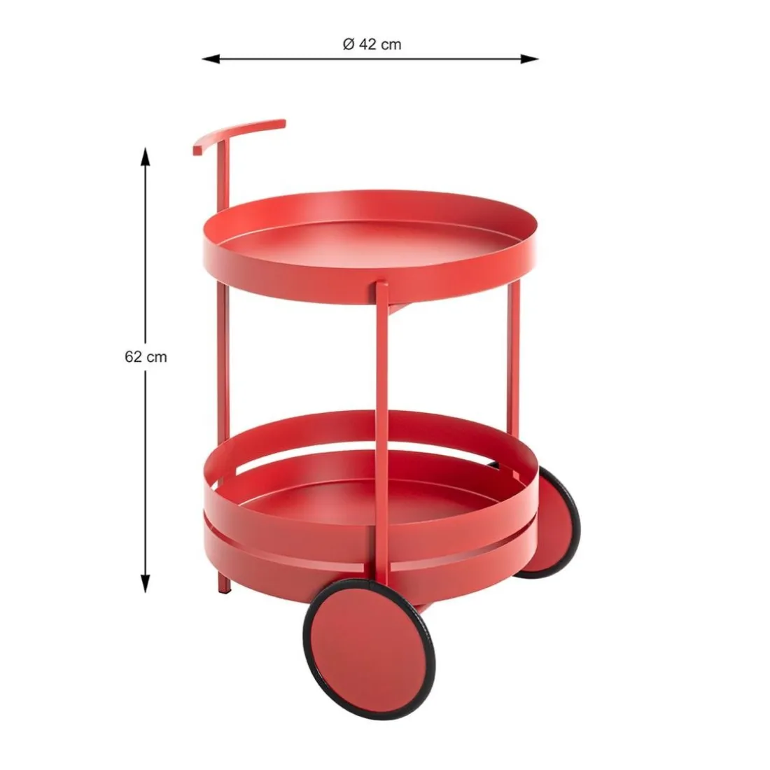Desserte ronde double plateau rouge laqué