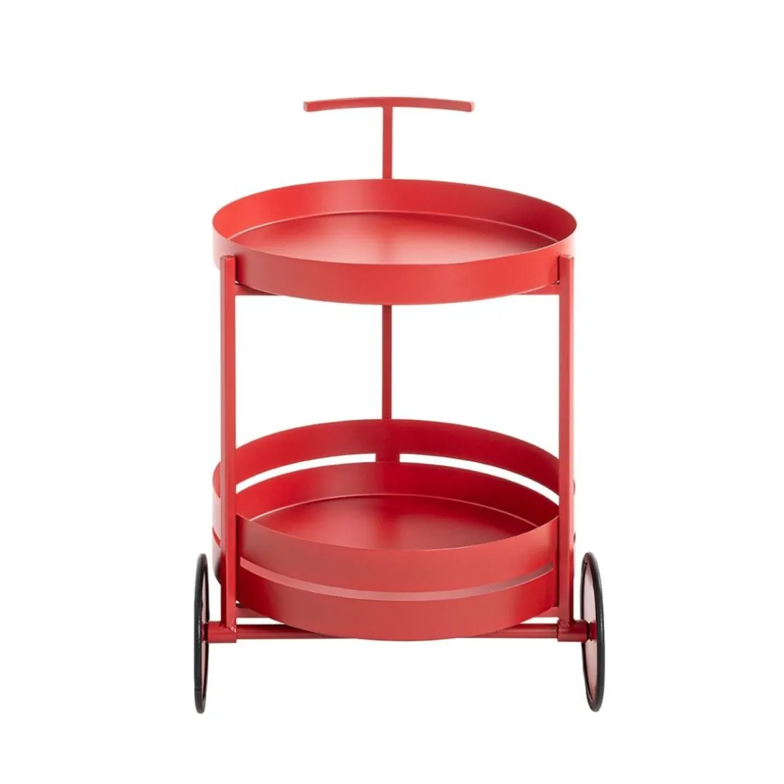 Desserte ronde double plateau rouge laqué