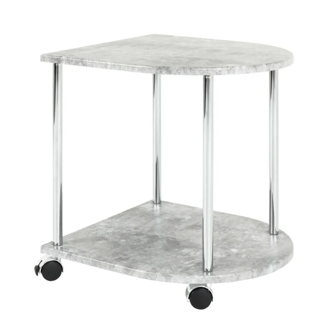 Desserte sur roulette avec plateau demi rond en bois et structure en acier chromé