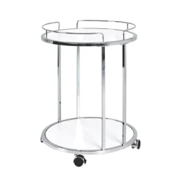 Desserte sur roulettes avec Structure chromé et plateaux en MDF décor Blanc