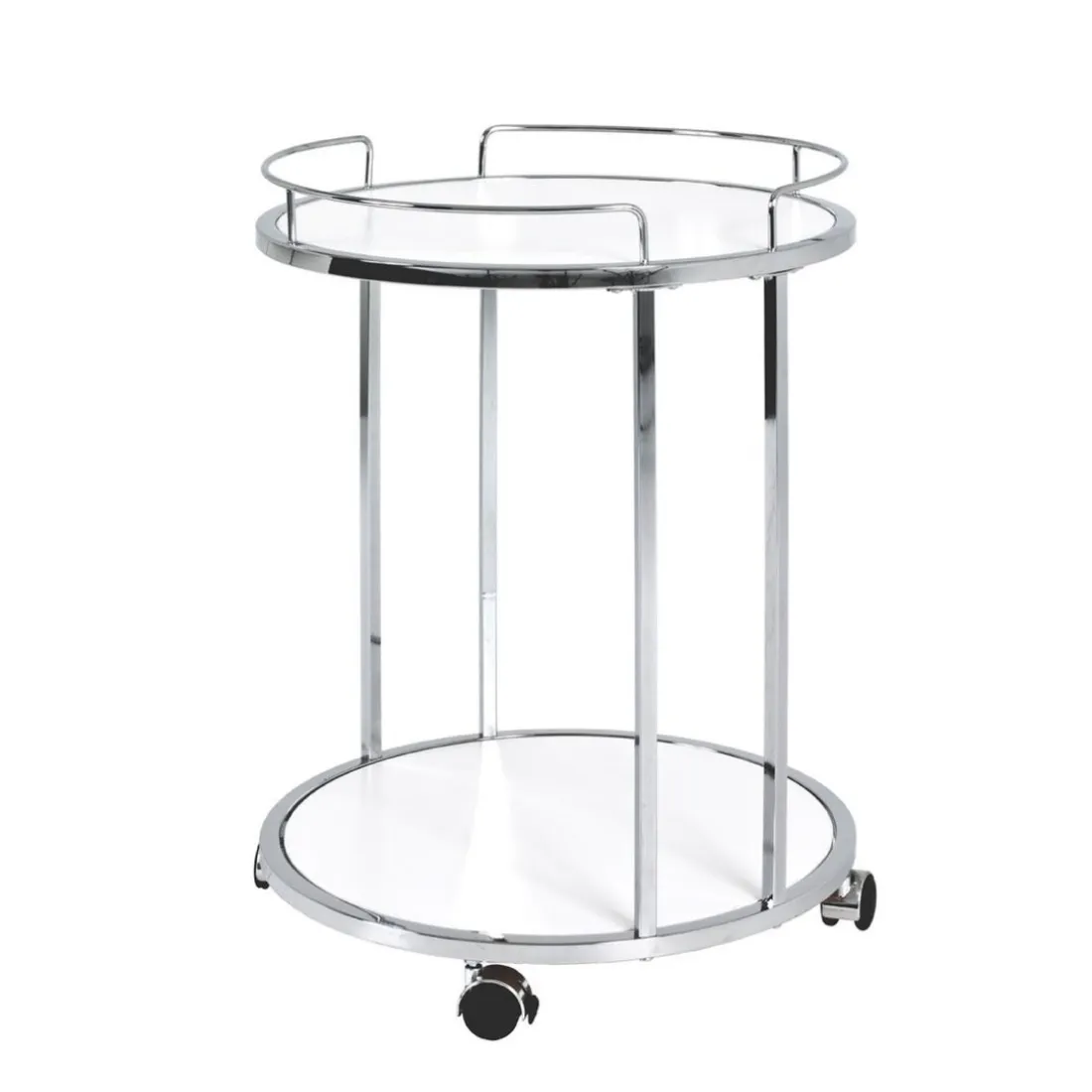 Desserte sur roulettes avec Structure chromé et plateaux en MDF décor Blanc