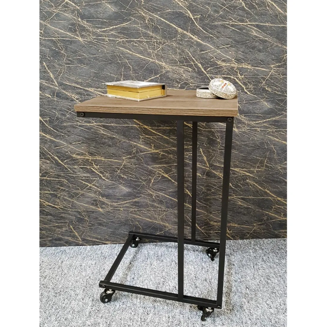 Desserte sur roulettes décor chêne