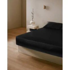 Drap Housse en Soie Sans Couture noir foncé