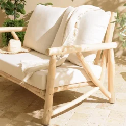 Ensemble canapé 2 places 2 fauteuils 1 table basse en teck MADURA Blanc