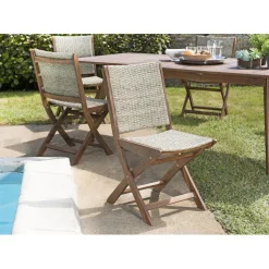 Ensemble de 2 chaises de jardin pliantes en bois Acacia et rotin synthétique