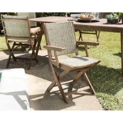 Ensemble de 2 fauteuils de jardin pliants en bois Acacia et rotin synthétique
