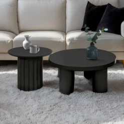 Ensemble de 2 tables basses rondes avec piètement style colonne Storia Noir