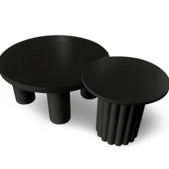 Ensemble de 2 tables basses rondes avec piètement style colonne Storia Noir