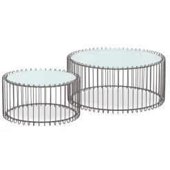 Ensemble de 2 tables basses Universe Verre Blanc et Métal Taupe