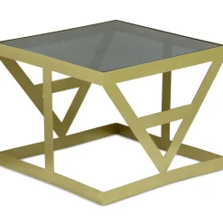 Ensemble de 3 tables d'appoint Amstra en Verre fumé et Métal Or