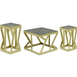 Ensemble de 3 tables d'appoint Zendaya en Verre fumé et Métal Or