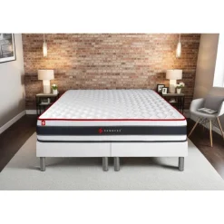 Ensemble double sommier matelas ressorts ensaches et memoire de forme