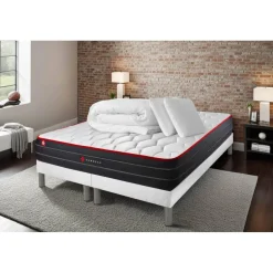 Ensemble double sommier matelas BOOST ressorts ensaches et memoire de forme