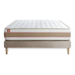 Ensemble LE DÉLICAT Ressorts ensaches Memoire de forme 5 zones de confort ,sommier kit Beige