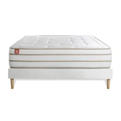 Ensemble LE DOUILLET Memoire de forme BioVisco Maxi epaisseur et sommier kit Blanc