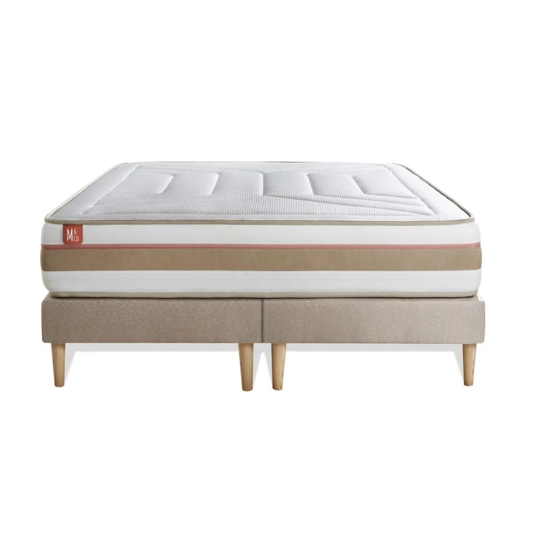 Ensemble LE TENDRE Ressorts ensaches Memoire de forme 7 zones de confort double sommiers Beige