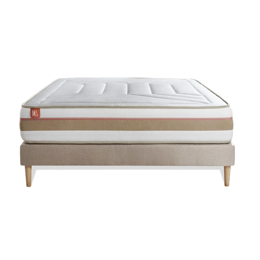 Ensemble LE TENDRE Ressorts ensaches Memoire de forme 7 zones de confort sommier kit Beige