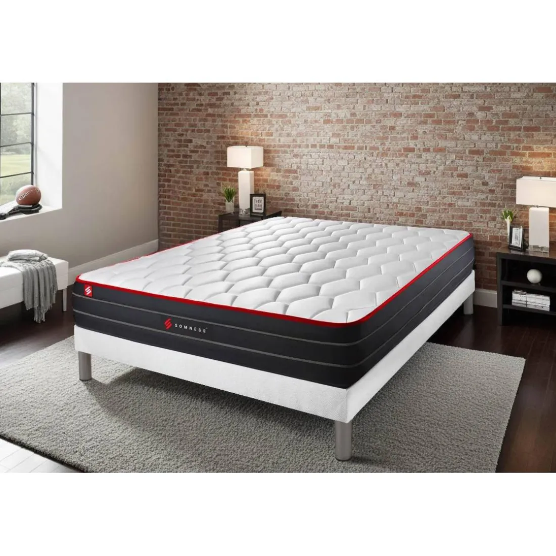 Ensemble matelas BOOST ressorts ensaches et memoire de forme avec sommier kit blanc
