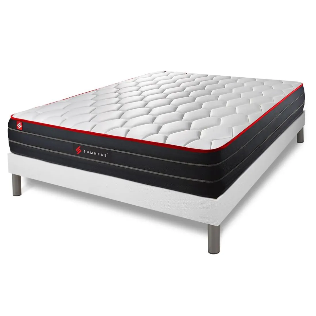 Ensemble matelas BOOST ressorts ensaches et memoire de forme avec sommier kit blanc