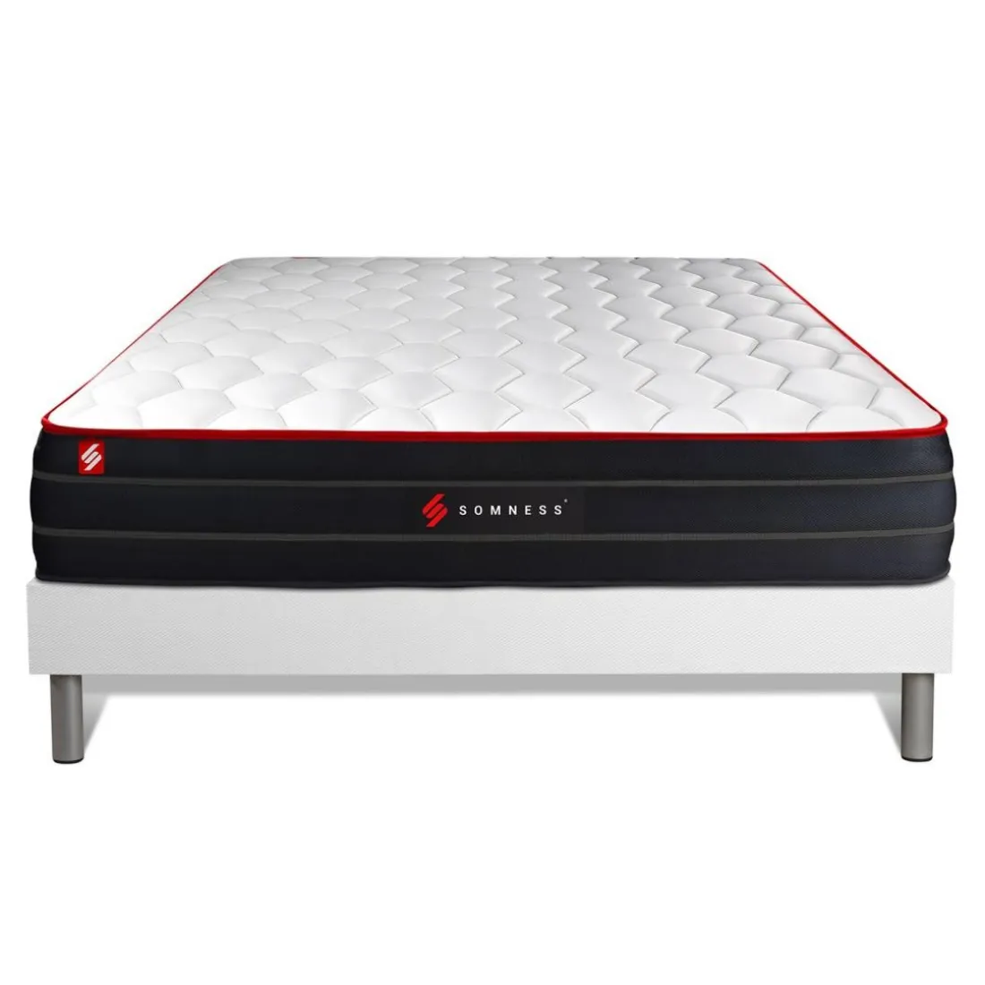 Ensemble matelas BOOST ressorts ensaches et memoire de forme avec sommier kit blanc