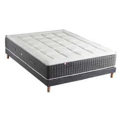 Ensemble Matelas Ressort 7 Zones KISTO + Mémoire De Forme + Sommier Bleu Denim LEO Fabriqué En France