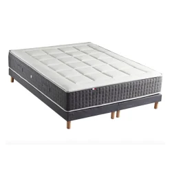 Ensemble Matelas Ressort 7 Zones KISTO + Mémoire De Forme + Sommier Bleu Denim LEO Fabriqué En France