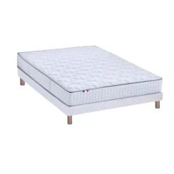 Ensemble Matelas Ressorts 7 zones COSMA + Sommier - Made in France - Sommier Blanc