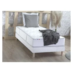 Ensemble Matelas Ressorts 7 zones COSMA + Sommier - Made in France - Sommier Blanc