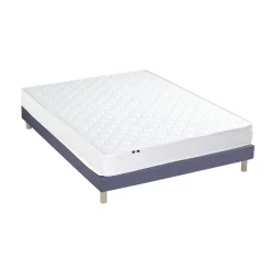 Ensemble Matelas Ressorts Fermes biconiques SPECTOS + Sommier Made in France - Sommier Bleu denim