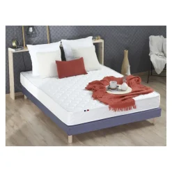 Ensemble Matelas Ressorts Fermes biconiques SPECTOS + Sommier Made in France - Sommier Bleu denim