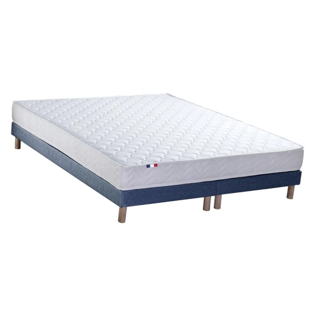 Ensemble Matelas Ressorts Fermes biconiques SPECTOS + Sommier Made in France - Sommier Bleu denim