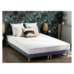 Ensemble Matelas Ressorts Fermes biconiques SPECTOS + Sommier Made in France - Sommier Bleu denim