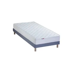 Ensemble Matelas Ressorts Fermes biconiques SPECTOS + Sommier Made in France - Sommier Bleu denim
