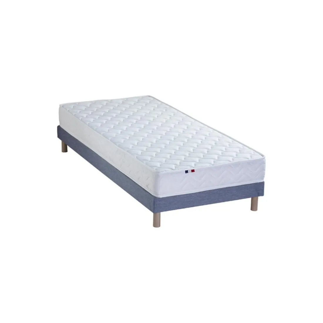 Ensemble Matelas Ressorts Fermes biconiques SPECTOS + Sommier Made in France - Sommier Bleu denim