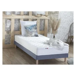 Ensemble Matelas Ressorts Fermes biconiques SPECTOS + Sommier Made in France - Sommier Bleu denim