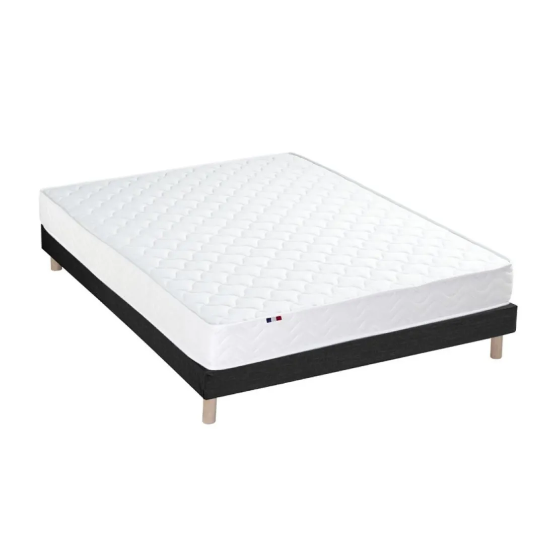 Ensemble Matelas Ressorts Fermes biconiques SPECTOS + Sommier Made in France - Sommier Noir
