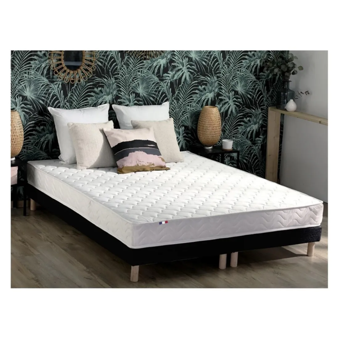 Ensemble Matelas Ressorts Fermes biconiques SPECTOS + Sommier Made in France - Sommier Noir